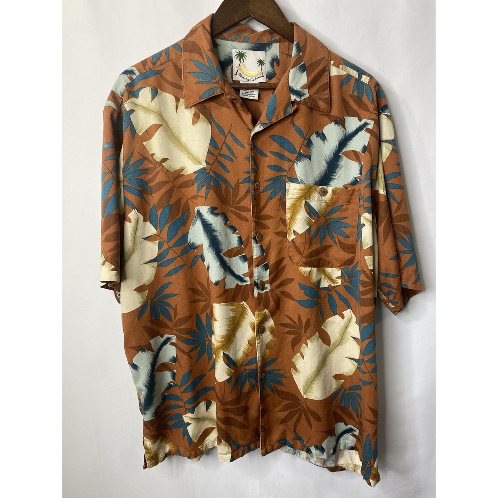 Banana Cabana Men's 100% Silk Shirt Size XL Hawaiian Cabana Tropical Coastal Fun